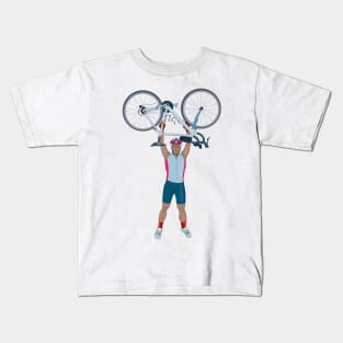 Cyclist Lifting a Bicycle Kids T-Shirt